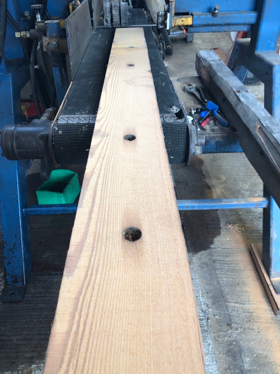 First Cut On New Band Resaw For Reclaimed Flooring