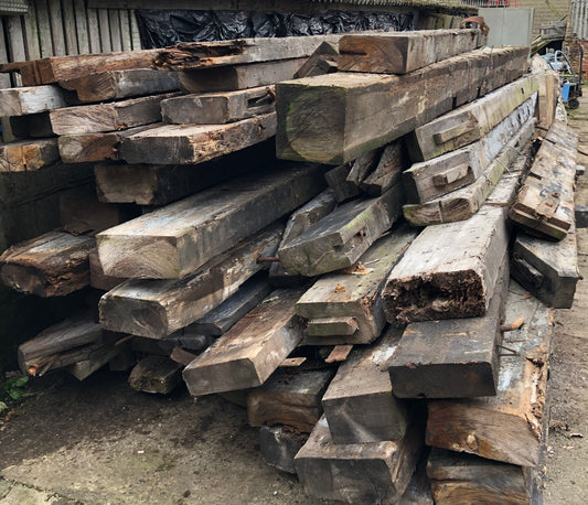 Our latest delivery of beams ready to be turned into lovely pitch pine flooring!