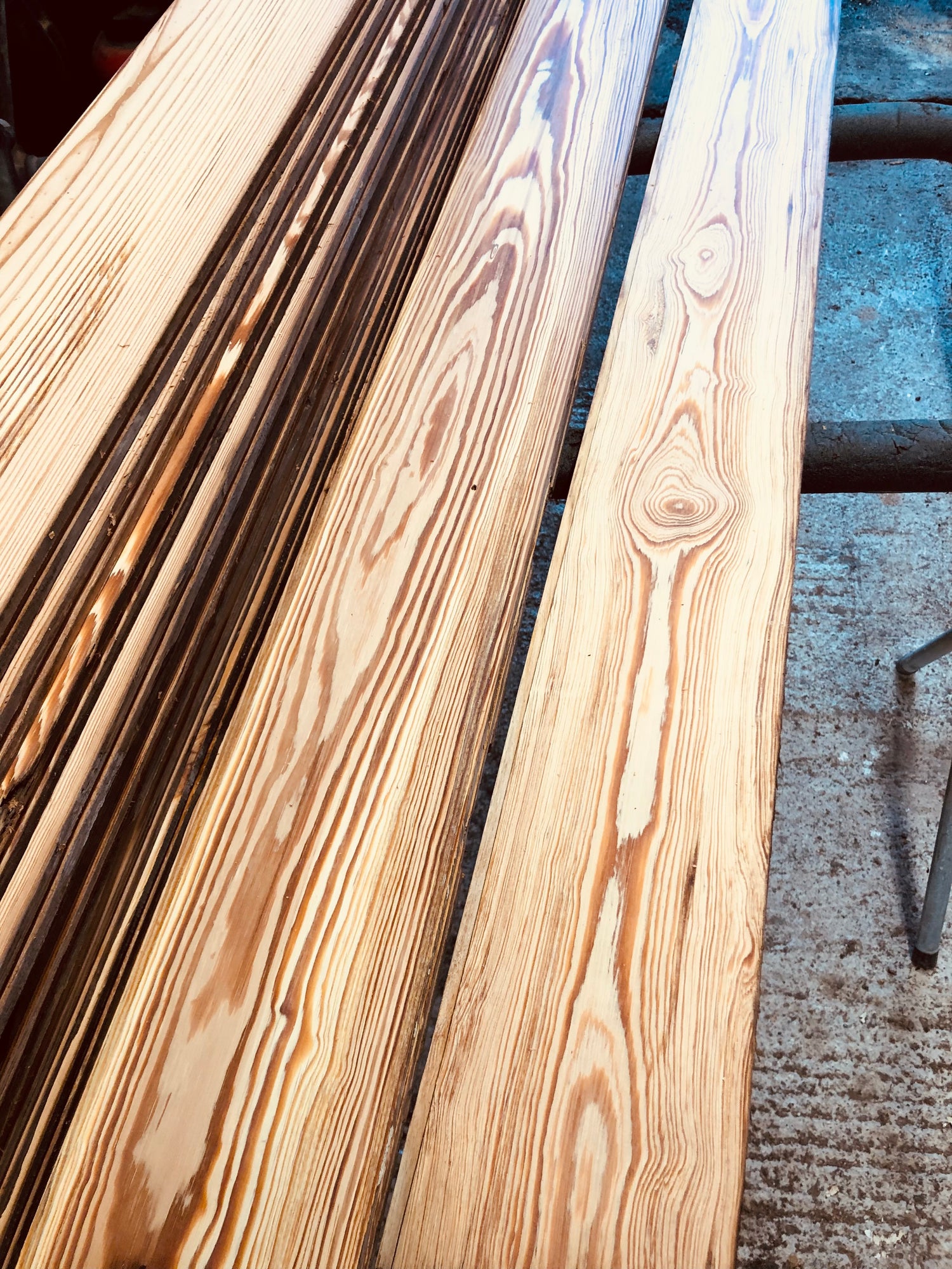 Tongue and groove pitch pine floorboards